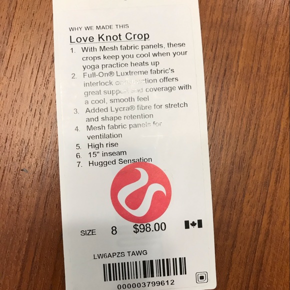 Lululemon Love Knot Crop - Size 8 - Twine White Multi - Picture 6 of 10